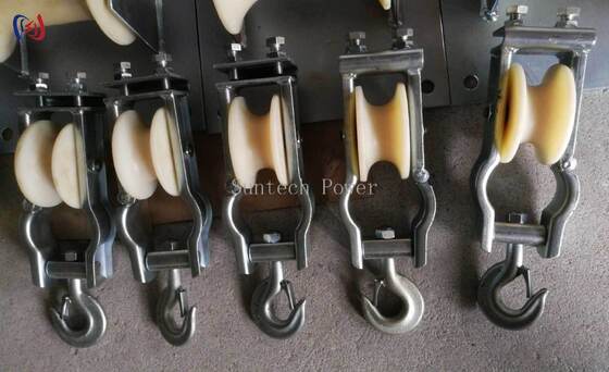 Zit- en hangtype dubbelgebruiksstrengblok met een nominale belasting van 5-20KN en een lichtgewicht van 2,1-3,4 kg voor installatie op luchtlijnen